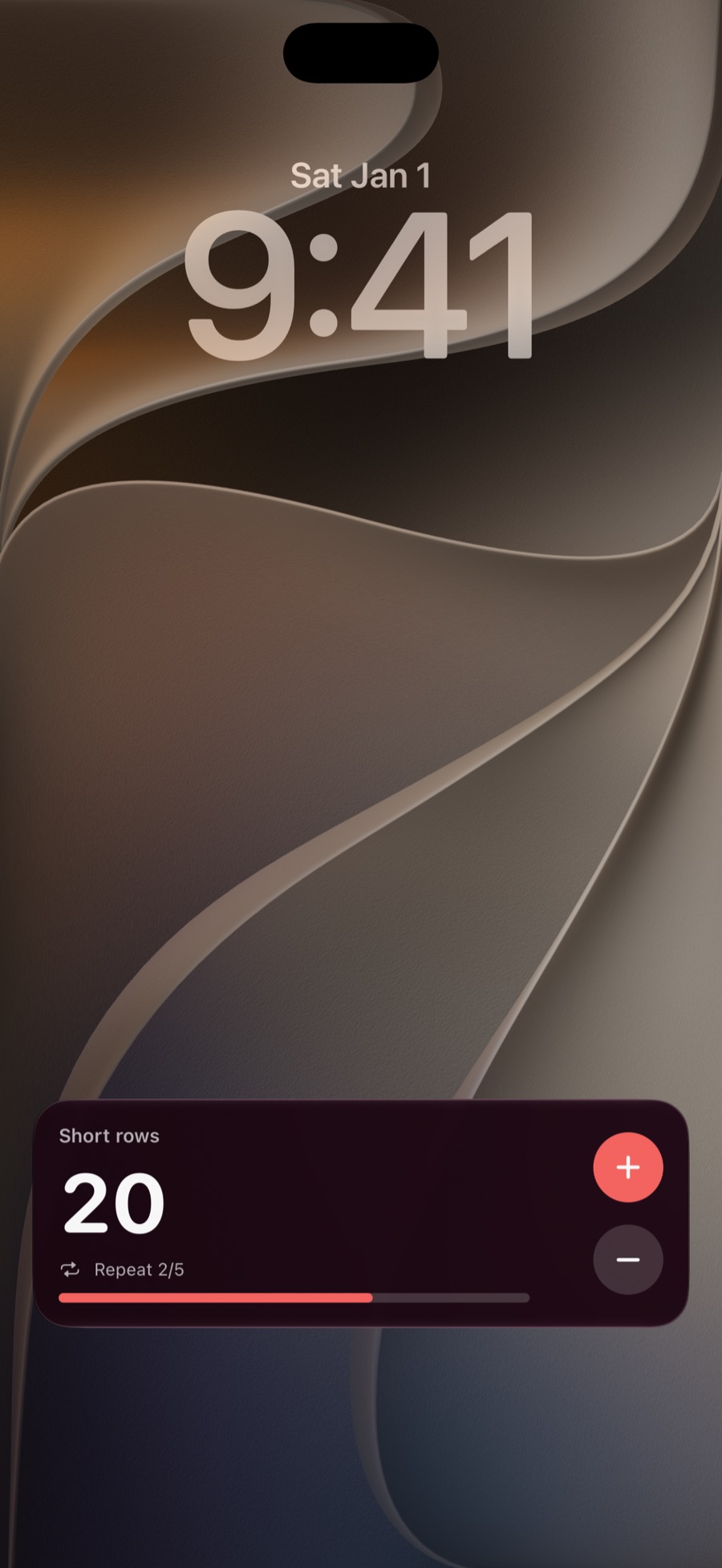 KnitHub row counter controls on an iPhone Lock Screen